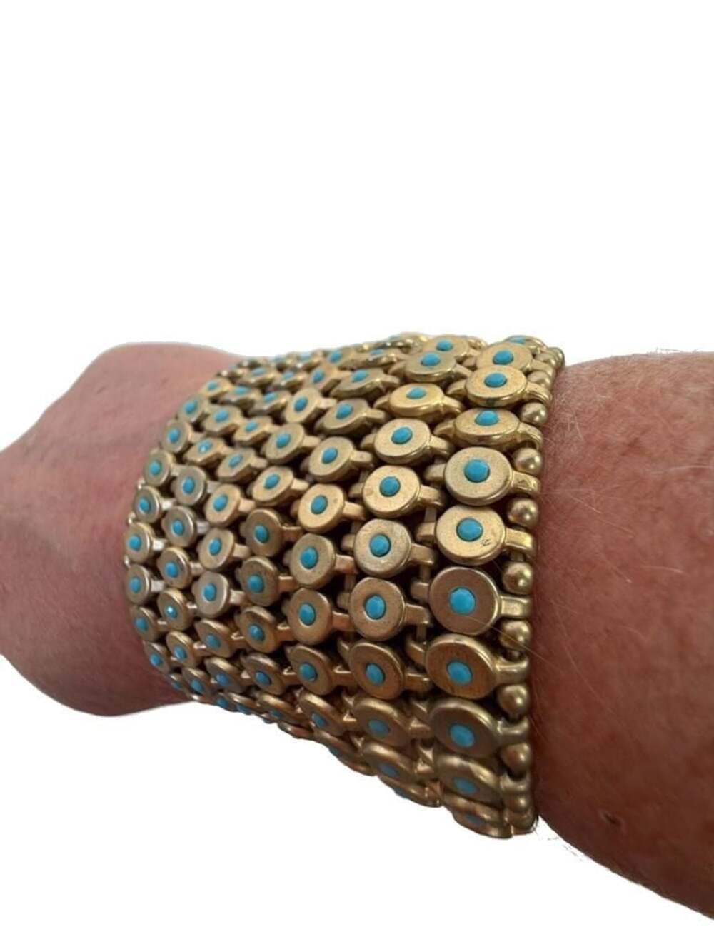 RA Brand‎ Wide Gold-Tone Stretch Bracelet with Turquoise Inlay